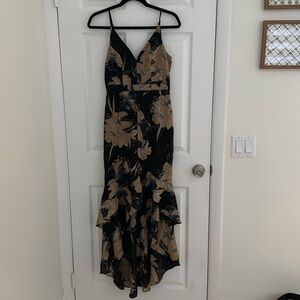 Lulus Black Floral Print High-Low Maxi Dress Size S